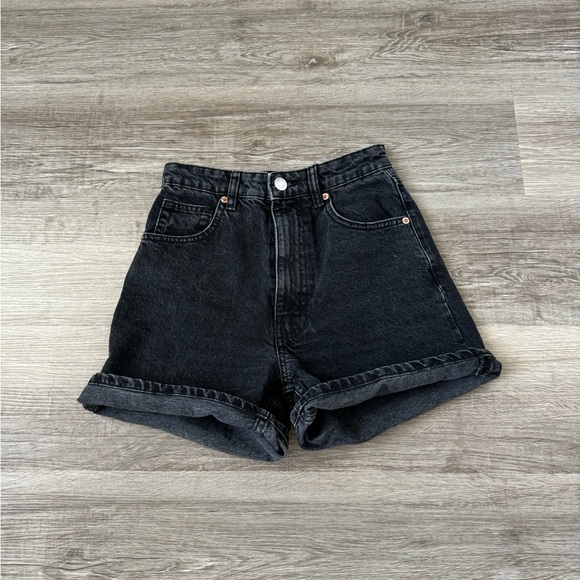 Zara black rigid denim high waisted mom shorts 2 - Picture 5 of 9